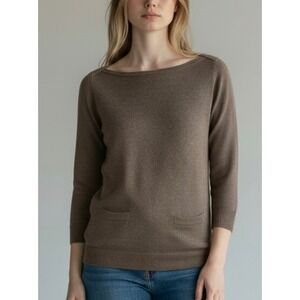 Ann Taylor LOFT Womens XS Brown Cotton Boatneck 3/4 Sleeve Knit Sweater Used